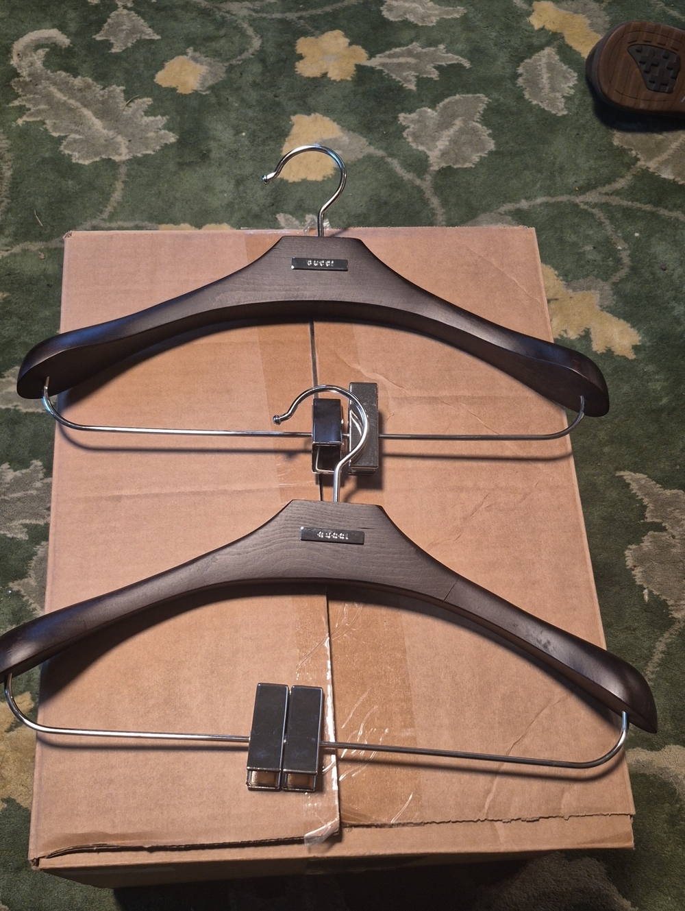 Gucci Dark Brown Wood Suit Hangers with Silver Metal Accents